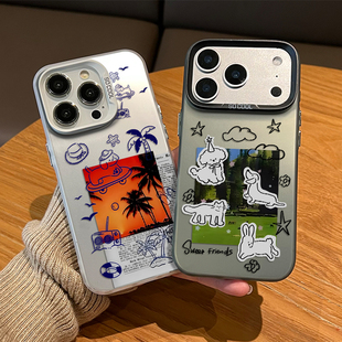 11套x 涂鸦线条猫咪狗狗适用苹果17promax手机壳iphone16pro可爱15plus情侣14夕阳13mini超好看12新款