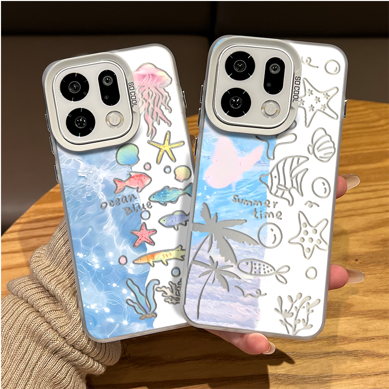 海洋鱼群手机壳适用oppofindx9pro夏天x8s+小清新x7ultra新款x6超好看por外壳十+创意小众高级感独特男女防摔