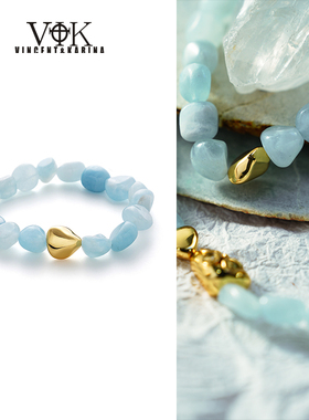 vk饰品 【灵曜·光与石】天蓝色糯体海蓝宝水晶手链小众原创手链