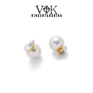 vk饰品【无尽夏】小众设计绣球花卉珍珠双戴耳环高级浪漫花朵耳饰