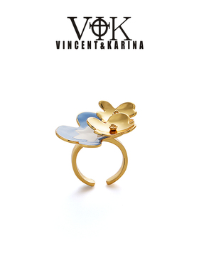 vk戒指 【无尽夏】绣球花珐琅高级轻奢开口戒小众设计时尚戒指