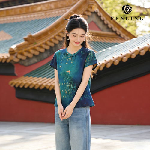 芬领-逸飞-非遗100桑蚕丝红云纱短袖上衣C01-26-SY3291
