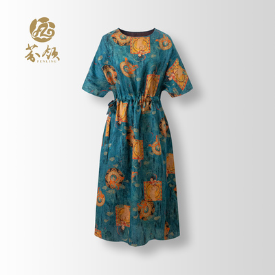 敦煌·蓝-国风非遗桑蚕丝香云纱四经绞罗抽绳连衣裙SY1416-SY1417