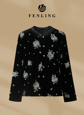 芬领-星蕙-秋季100%桑蚕丝手工绣珠丝绒长袖上衣外套WT401-WT404