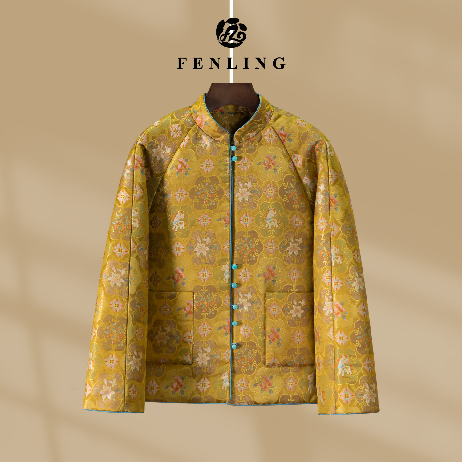 芬领-花开福马-桑蚕丝老宋锦织金羊绒棉服外套上衣WT593-WT595