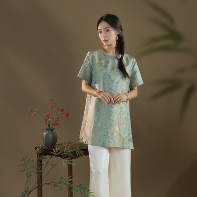 八芒星-2025新品100%桑蚕丝全罗蜀锦短袖罩衫上衣SY2407-SY2410