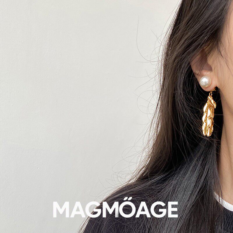 MAGMOAGE树叶925银针耳钉