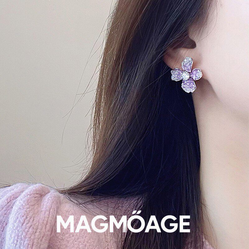MAGMOAGE渐变花朵耳钉紫色水晶