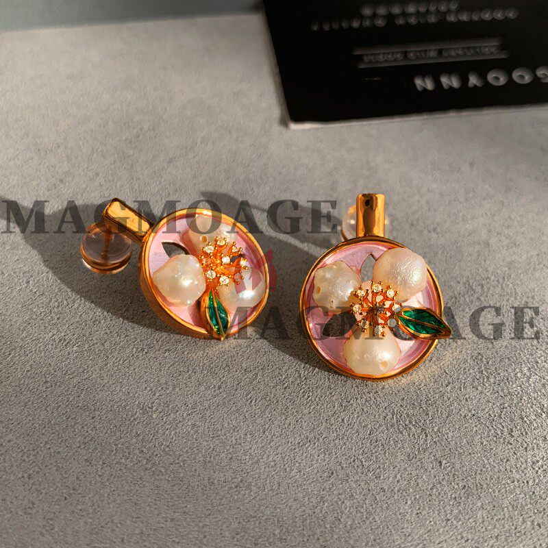 MAGMOAGE「粉色油画」珍珠耳环女