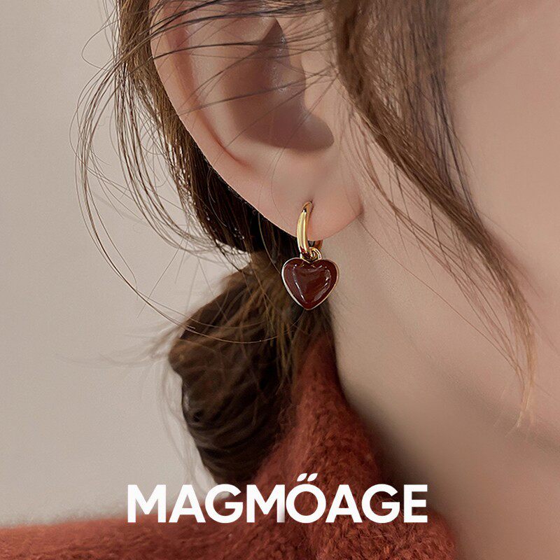 法国【设计师】MAGMOAGE真金电镀丨安可拉红爱心耳环丨轻奢耳扣