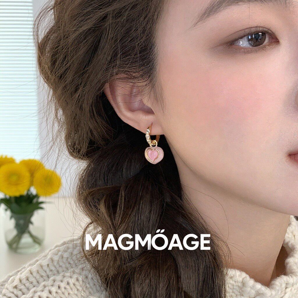 法国【设计师】MAGMOAGE14k镀金丨粉雾桃子耳环丨爱心耳扣两戴