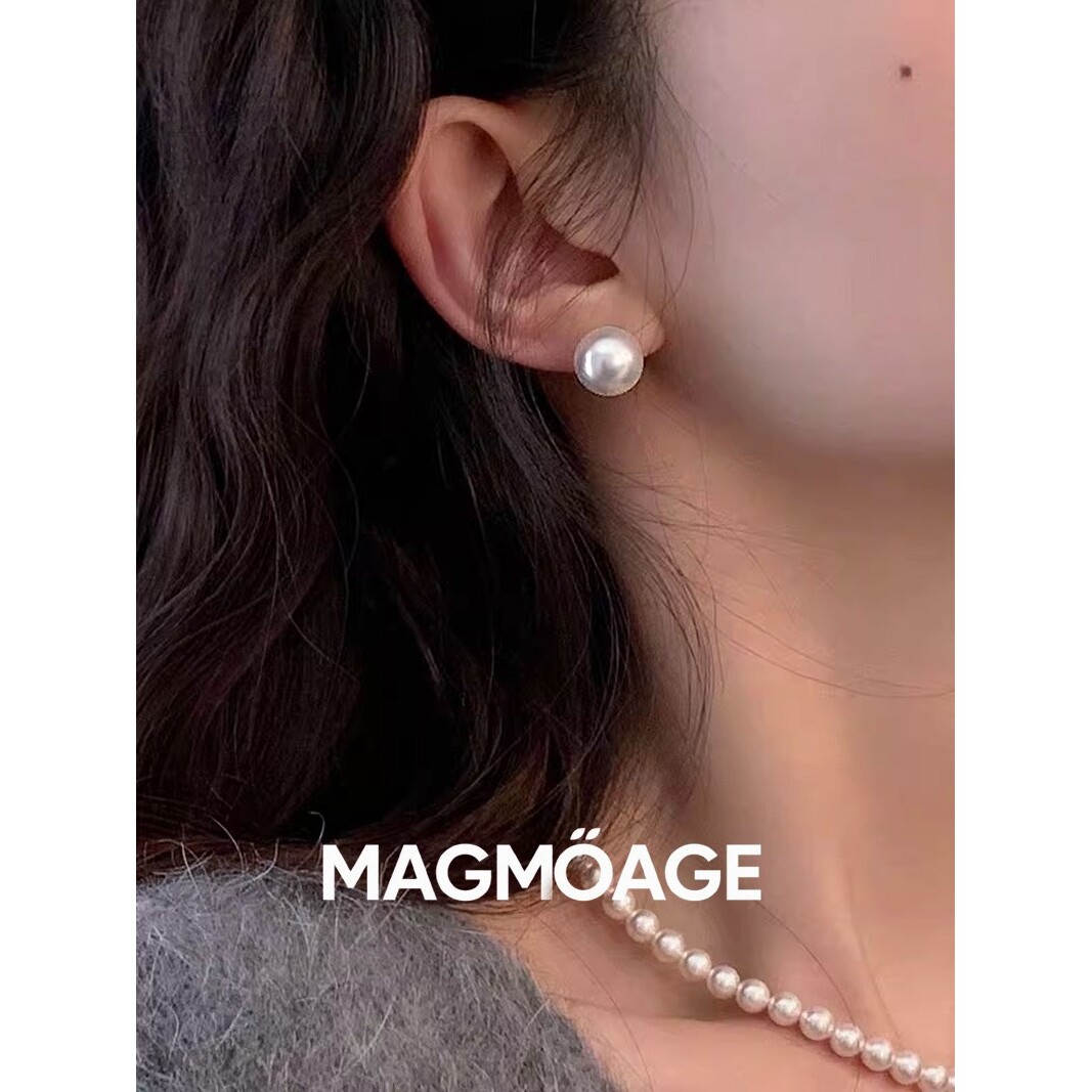 法国【设计师】MAGMOAGE施家强冷光?正圆人造珍珠耳钉高级感耳夹