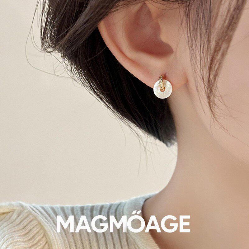 MAGMOAGE真金电镀圆形贝壳耳环