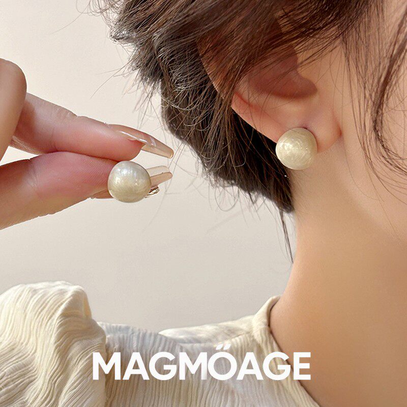 MAGMOAGE真金电镀珐琅白色耳钉