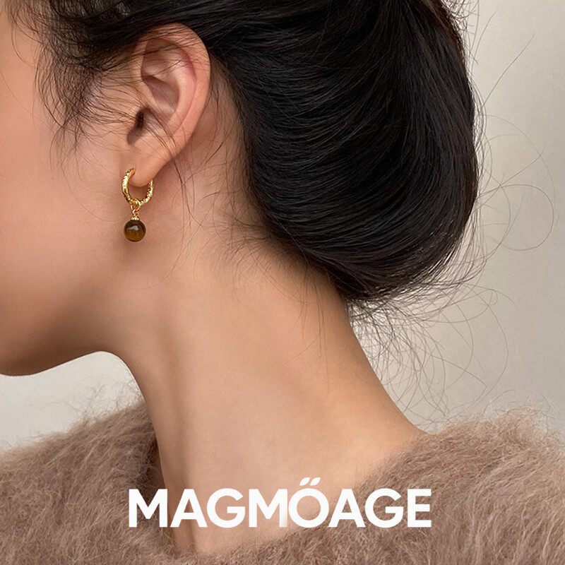 法国【设计师】MAGMOAGE美拉德虎眼石爱心不对称耳扣耳圈气质