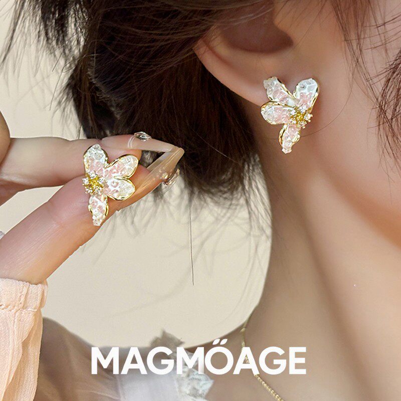 MAGMOAGE真金电镀水晶花朵耳钉