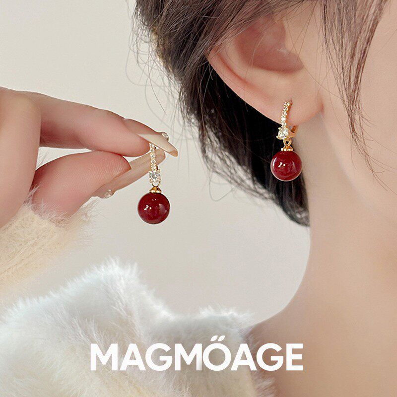 法国设计师MAGMOAGE红色珠子耳扣