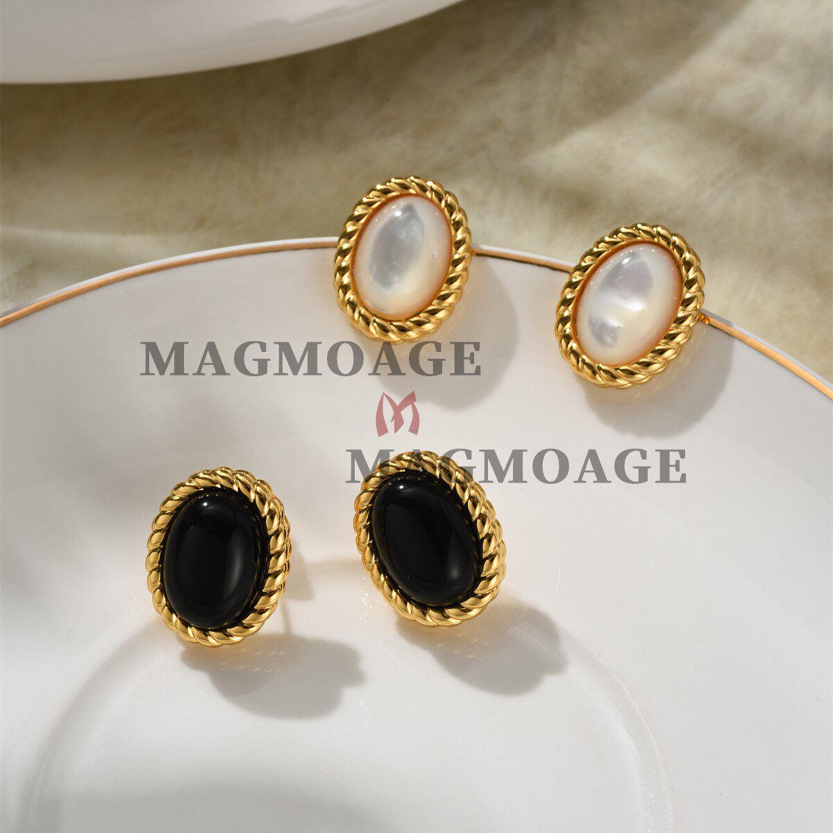 MAGMOAGE「黑玛瑙」麻花纹耳环
