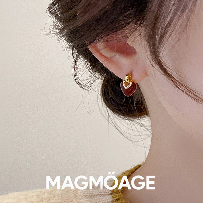 法国设计师MAGMOAGE珐琅爱心耳钉
