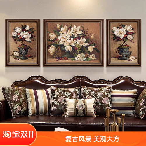 美式客厅装饰画三联画欧式风景画
