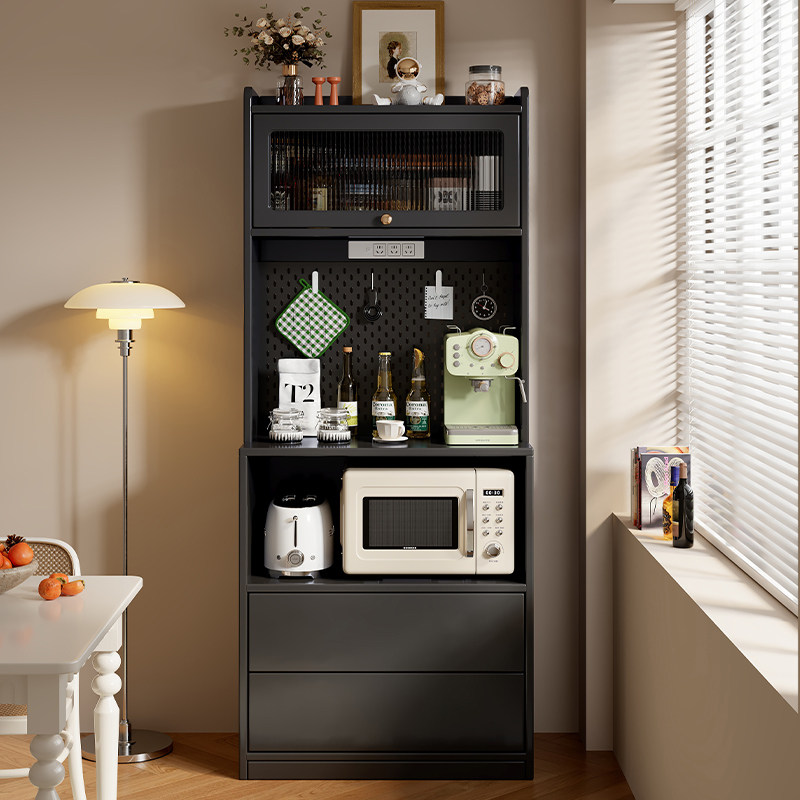 中古风餐边柜靠墙一体储物柜2025新款咖啡机茶水柜客厅收纳置物柜