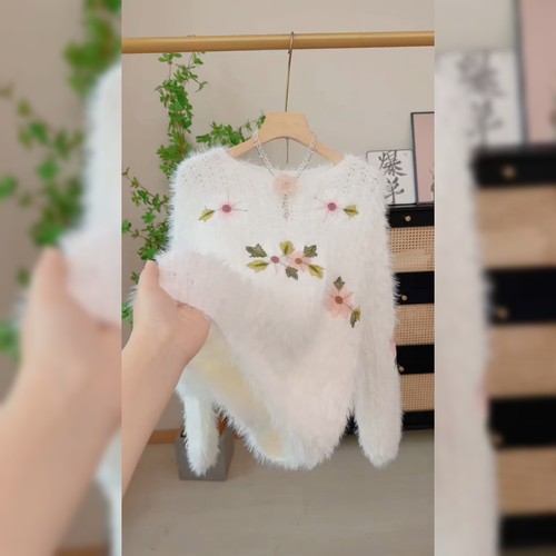 法式复古温柔风白色毛衣女