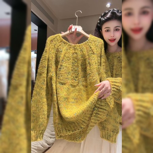 高级感慵懒风黄色毛衣女