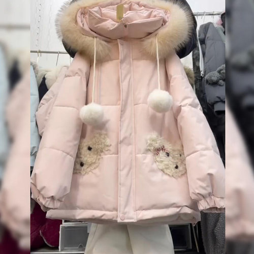 设计感炸街粉色连帽外套女