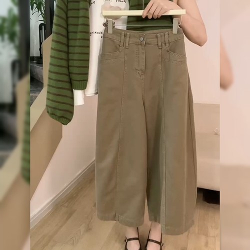 韩版宽松卡其色牛仔裤女