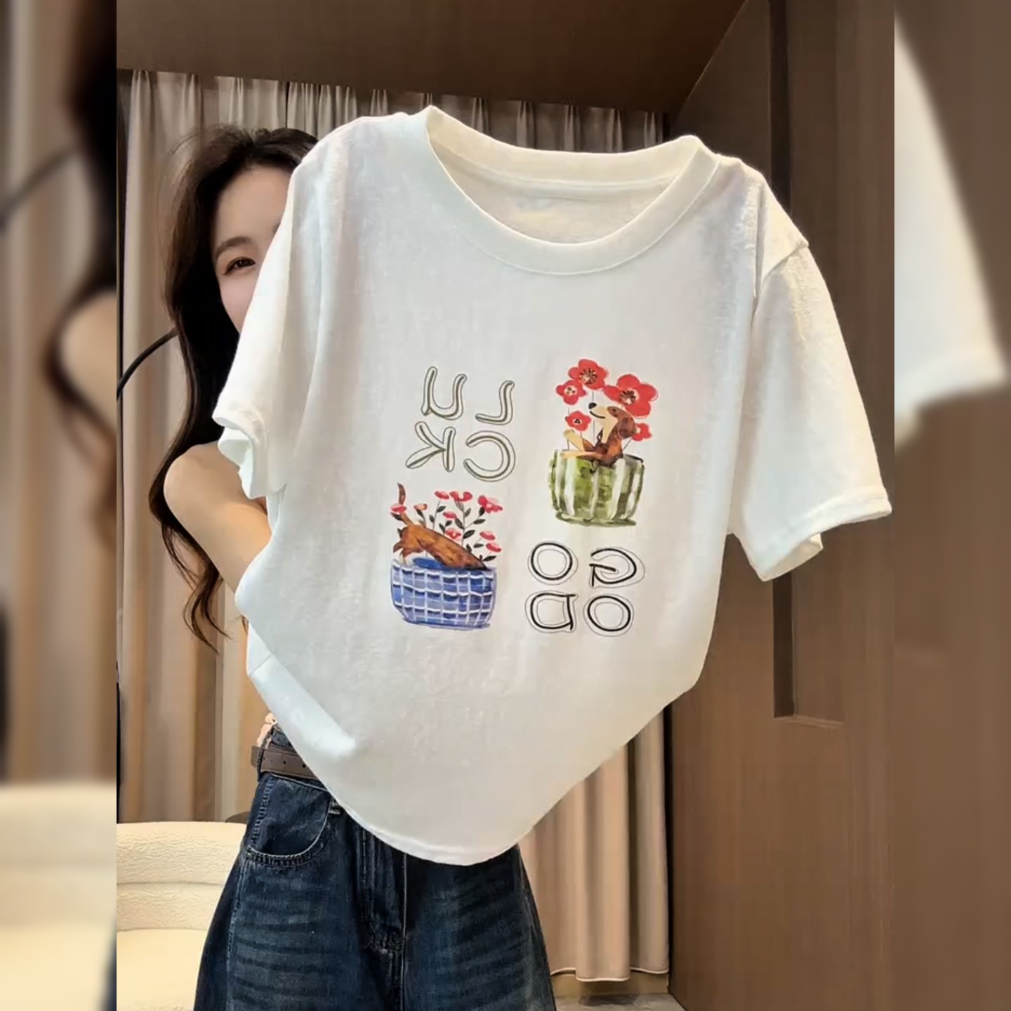 时尚透气圆领短袖白色上衣夏季新款小个子韩版宽松显瘦套头T恤女
