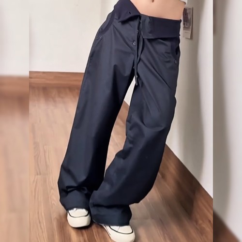 高腰直筒宽松显瘦休闲裤女