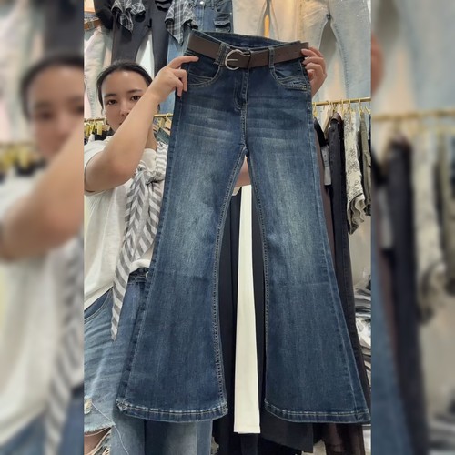 小个子炸街蓝色九分牛仔裤女