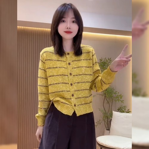韩系温柔慵懒风黄色毛衣女