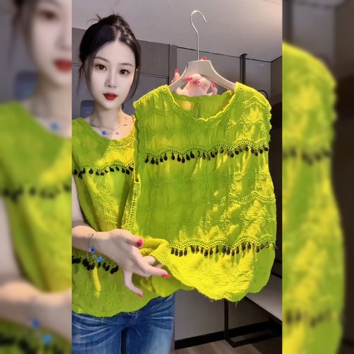 高级感无袖流苏绿色背心女