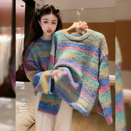 设计感炸街撞色套头毛衣女