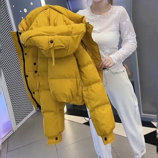 韩版宽松连帽黄色羽绒服女秋冬新款时尚高级感炸街别致独特外套