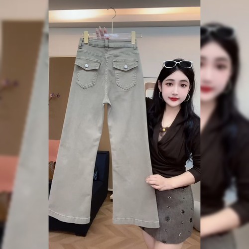 简约时尚百搭卡其绿微喇裤