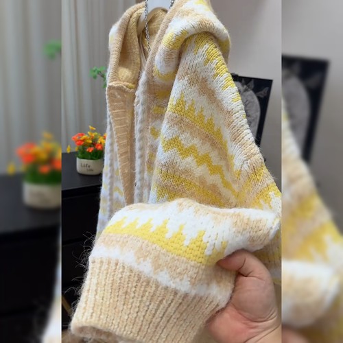 韩系黄色条纹加厚毛衣外套
