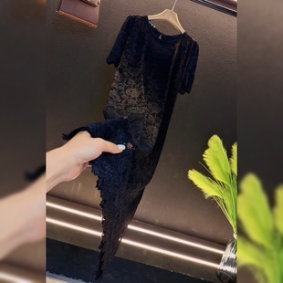 设计感重工蕾丝提花连衣裙夏季新款欧洲站欧货时尚宽松短袖裙子