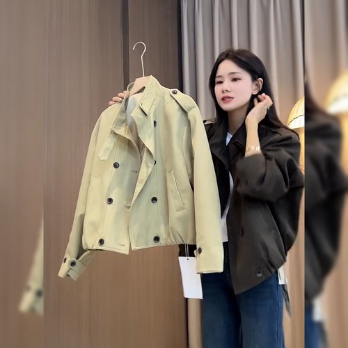 韩版宽松显瘦卡其色外套女