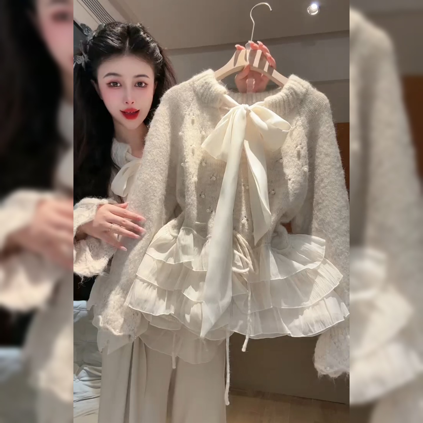 高级感重工钉珠收腰毛衣女法式复古温柔风气质超好看软糯针织上衣