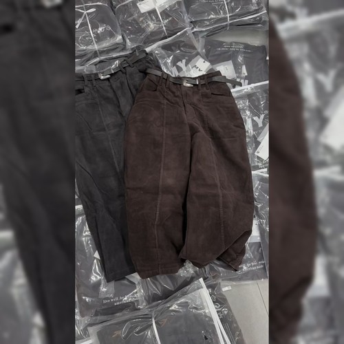 欧洲站欧货咖色条绒休闲裤