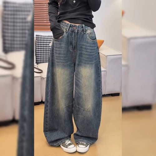 欧洲站欧货宽松蓝色牛仔裤