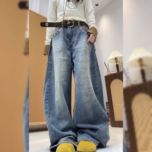 美式复古炸街蓝色牛仔裤女