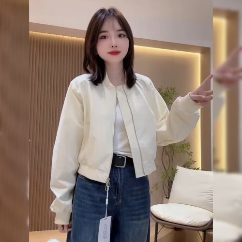 韩版宽松杏色棒球服外套女
