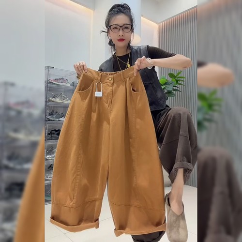 简约时尚百搭桔色休闲裤女