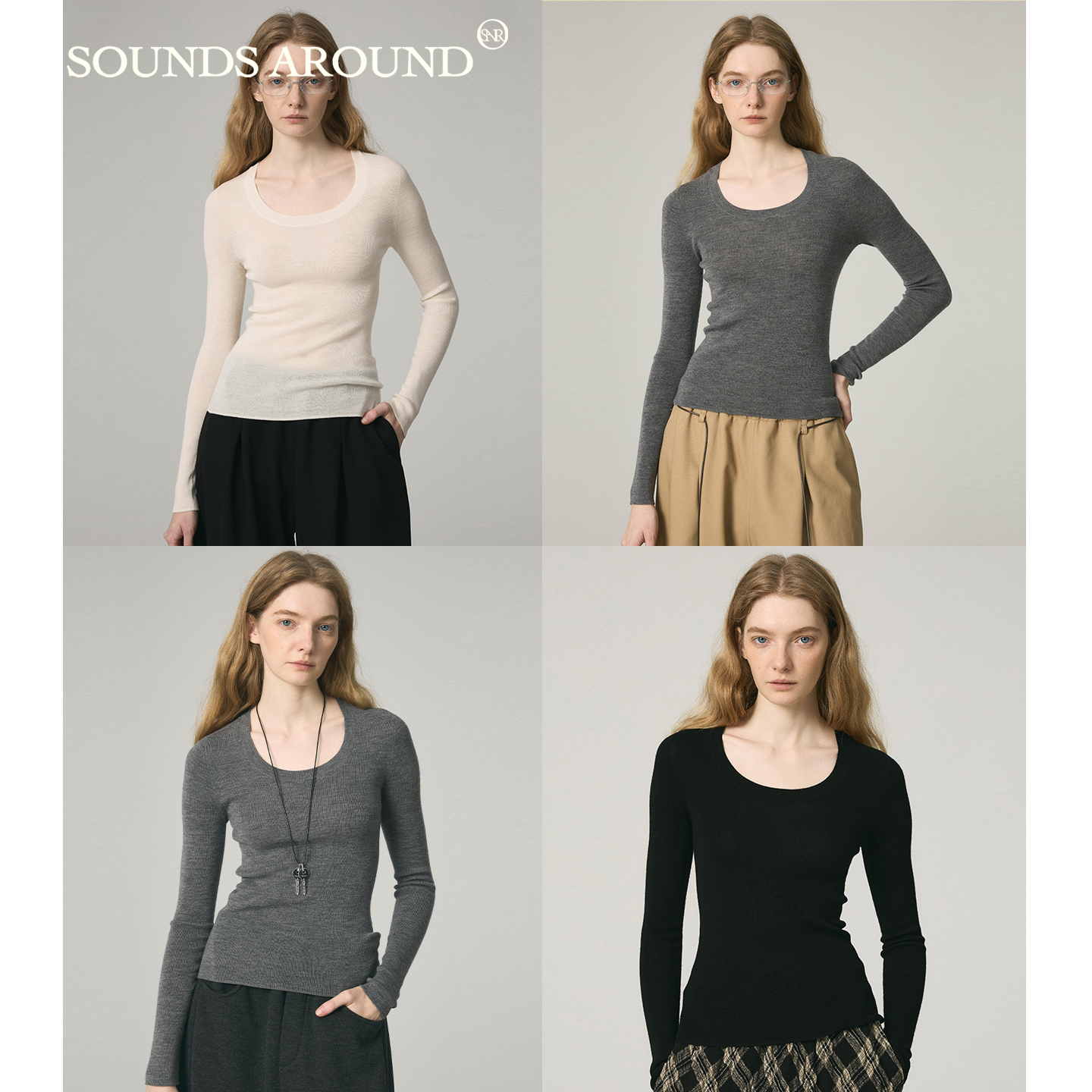 【软糯全羊毛打底】德国扬子无缝一体U领毛衣打底T SOUNDSAROUND