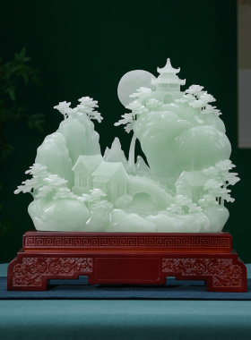 旭日东升玉石山水奇石摆件客厅玄关装饰乔迁新居礼物开店开业大吉