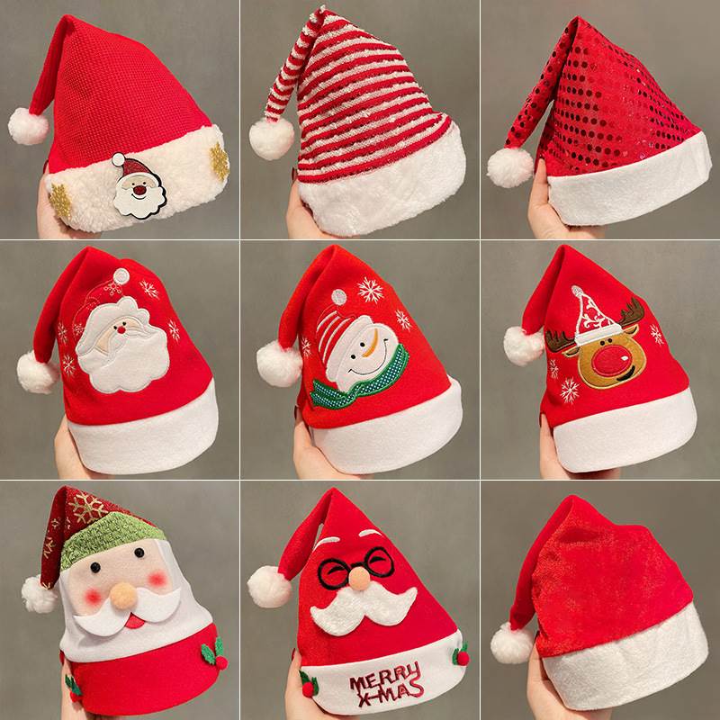 圣诞帽子圣诞节圣诞帽女孩装饰帽子毛绒创意圣诞老人鹿角帽成人儿 节庆用品/礼品 圣诞帽 原图主图