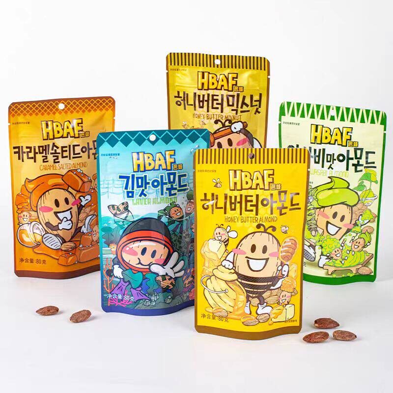 HBAF芭蜂蜂蜜黄油扁桃仁坚果80g海苔焦糖盐焗味休闲零食韩国进口